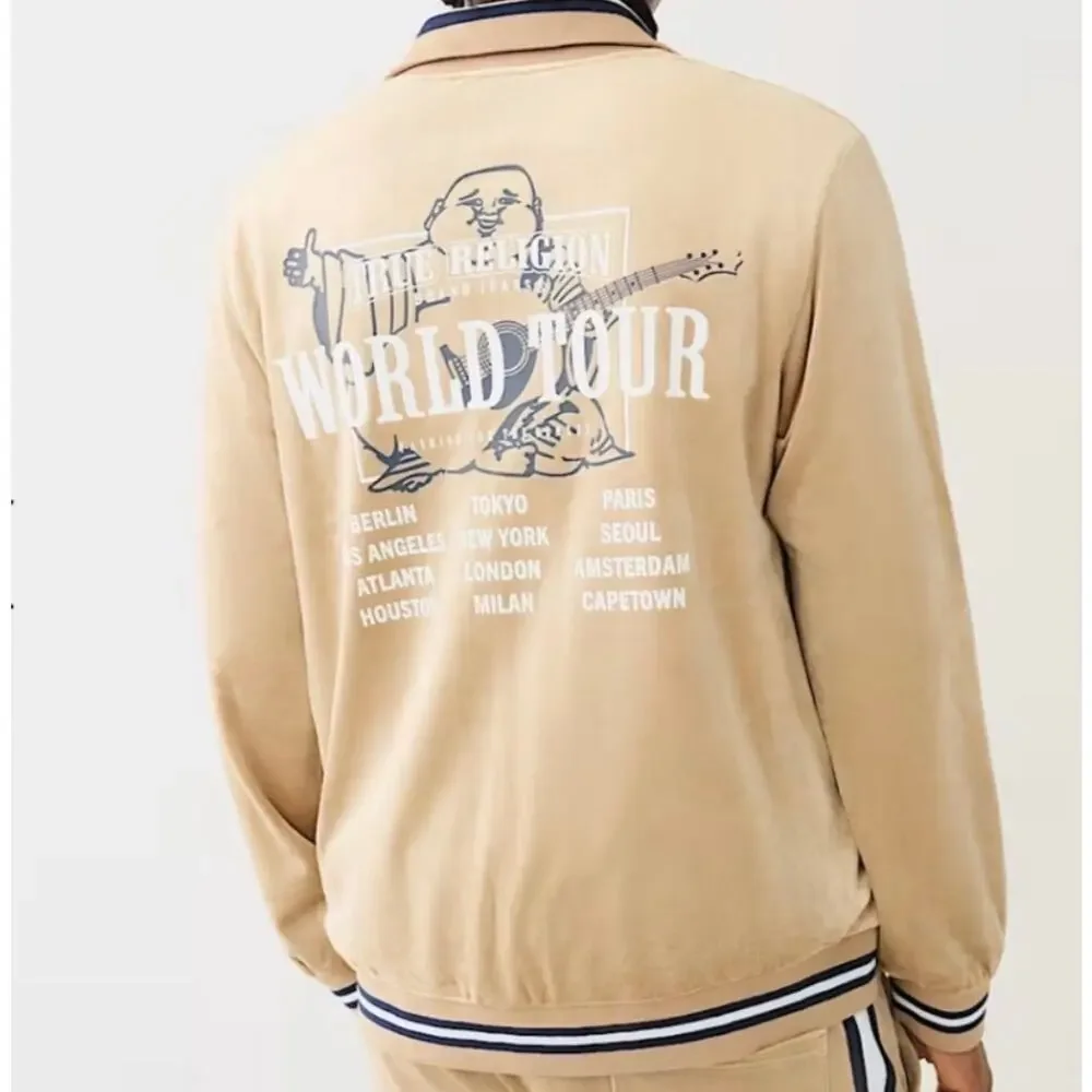 True Religion NWT Velour Tour Track Full Zip Jacket Travertine size Large